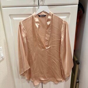 NWOT – Zara Champagne Satin Shirt